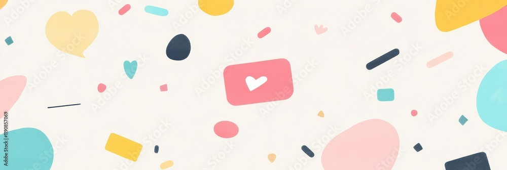 Aufkleber colorful social media post design with playful shapes and a heart symbol in a bright, modern layout.