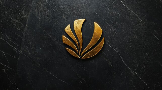 A high-end luxury logo in gold, engraved on a black marble background with a polished finish, evoking exclusivity and refinement