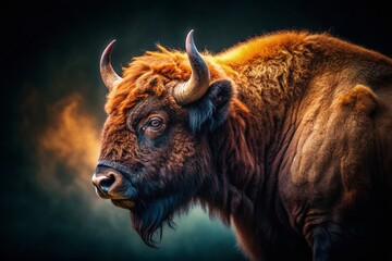 Majestic Bison Silhouette: Dramatic Drone Shot Against Night Sky