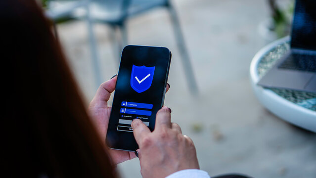 Phone password lock for mobile cyber security or login verification passcode in online bank app. phone with a password to access a smartphone, security threats online, and fraud.