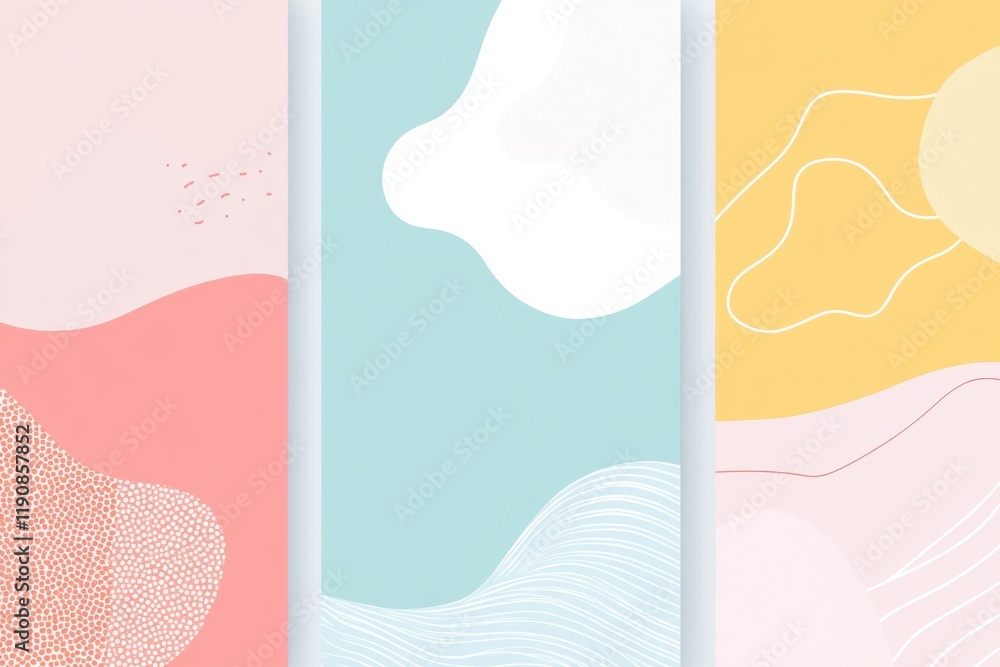Poster stylized social media post design featuring pastel colors and abstract shapes for creative content s