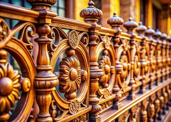 Fototapeta premium Vintage Porch Railing Detail: Ornate Woodwork & Metal Close-Up