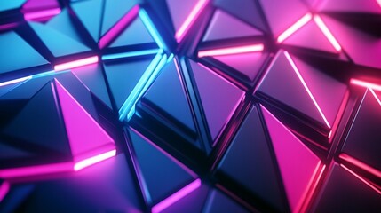 Large overlapping triangles in vibrant neon colors, forming an abstract background.