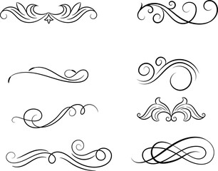 Swirl ornament collection. Black scroll decorative ornament. Vintage black ornament elements