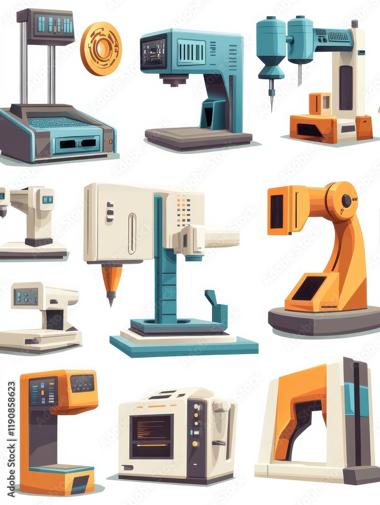 Poster 3d printing in business isolated cartoon vector illustrations set. architecture model, three-dimensi