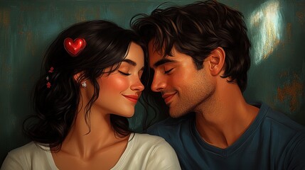 Fototapeta premium Man and woman standing together in an outdoor setting with trees and grass background valentine day