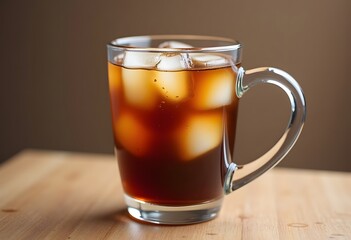 Refreshing drink of cola and ice in a glass on a dark background close up

