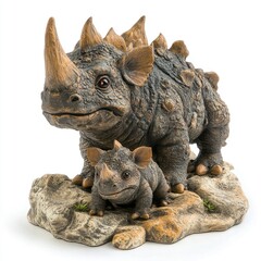 Fototapeta premium Rhino Sculptures A Mother and Calf on a Rocky Base in Stunning Detail