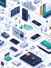 Obraz premium Network infrastructure abstract concept vector illustration set. Ethernet technology, mobile phones 5G network, NFC connection, contactless card payment, fast internet coverage abstract metaphor.
