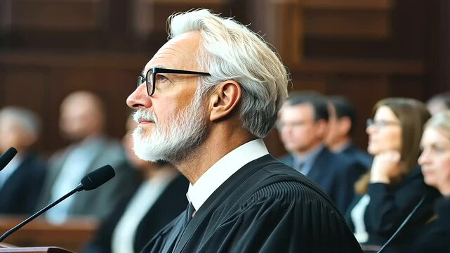 Judge Listening to Arguments in Courtroom Setting
