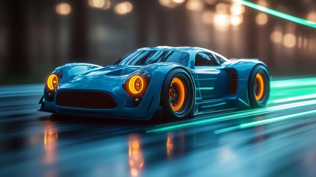 Dynamic Blue Toy Car with Vibrant Accents. Generative AI - Powered by Adobe