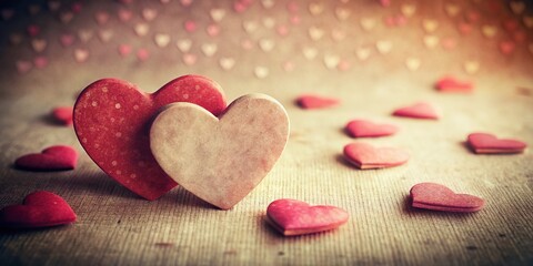 Fototapeta premium Vintage Valentine's Day Hearts: Subtle Red and Pink Romantic Background