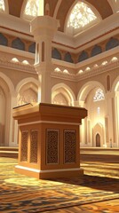 Ornate Interior of a Grand Mosque with Intricate Architecture and Warm Lighting