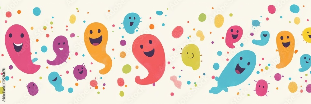 Aufkleber cartoon microbes display joy and vibrant colors in an imaginative design celebrating microorganisms.