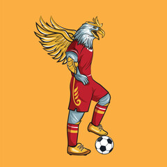 Eagle Garuda Playing Football Soccer Mascot Vector Illustration