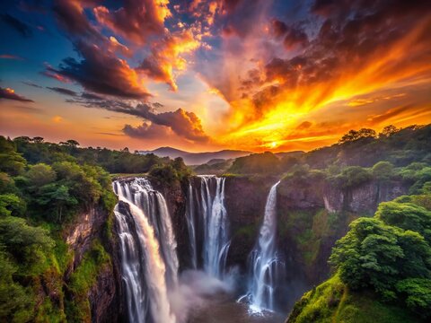 Majestic Jog Falls Silhouette at Sunset, Shimoga, Karnataka, India
