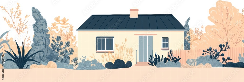 Poster cozy silhouette of a house with a garden creating a warm and inviting atmosphere in a serene setting