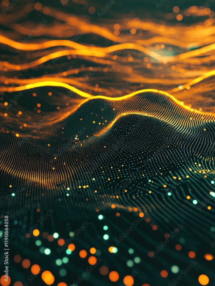 Poster abstract cyber space environment background. digital particles grid virtual reality. graphic concept
