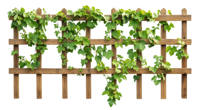 Wooden fence with ivy transparent background