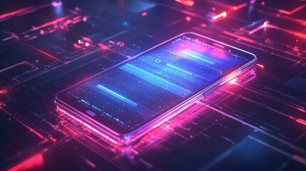 Low polygonal fast 5G internet connection concept. Smartphone with digital screen hologram. Smart technology design. Graphic concept for your design.