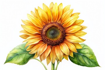 Naklejka premium Watercolor Sunflower Floral Clipart, Isolated White Background, Summer Flower, Botanical Illustration, Food Photography