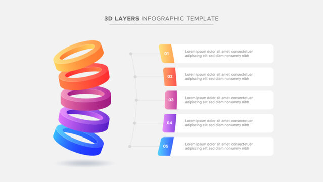 3D Circular Rings Five Layers Business Infographic Modern Design Template