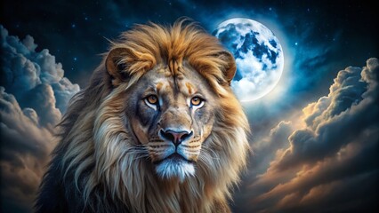 Majestic Night Lion: Long Exposure Moonlight Feline Predator