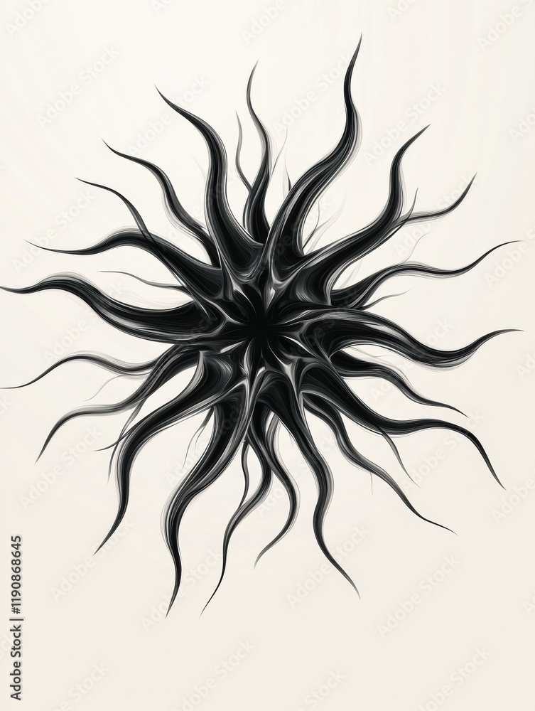 Poster Intricate black virus illustration with flowing tendrils on a soft background. Generative AI