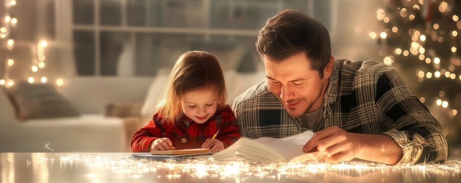 A heartwarming image depicting a father tenderly assisting his child with homework at the dining table, fostering a strong connection and showcasing the beautiful art of teaching This scene embodies