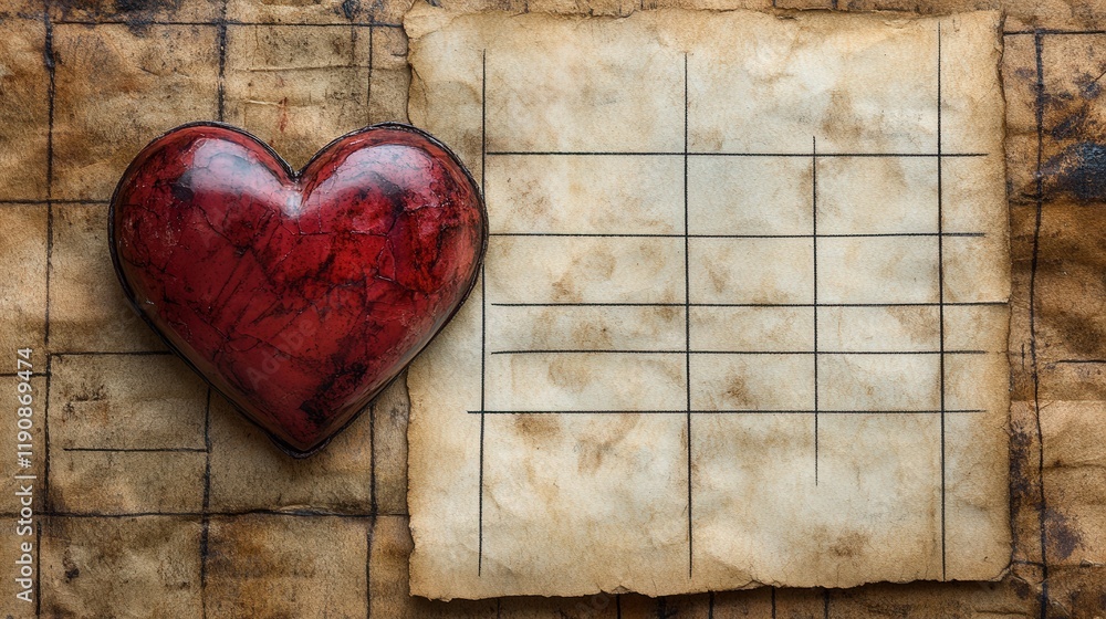 Poster heart shaped object placed on a piece of paper creating a romantic and artistic composition valentin