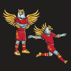 Eagle Garuda Playing Football Soccer Mascot Vector Illustration2