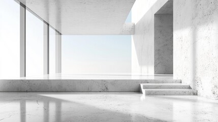 Obraz premium Minimalist White Concrete Room with Natural Light. Generative AI