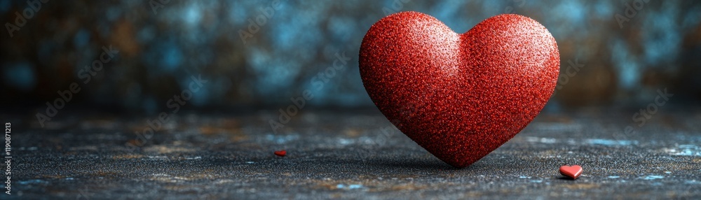 Poster red heart shape on dark background representing love and affection in a simple graphic design valent