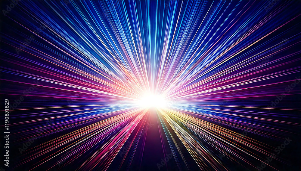 Aufkleber dynamic abstract burst of vibrant, multicolored light rays converging towards a bright center. perfe