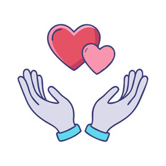 Obraz premium heart and hands vector icon, heart and hands vector illustration - simple illustration of heart and hands, perfect for logos and icons