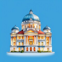 Obraz premium A large white building with a blue dome and red roof