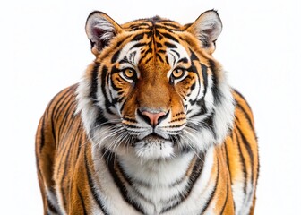 Naklejka premium Majestic Tiger on White: Stunning Candid Wildlife Photo
