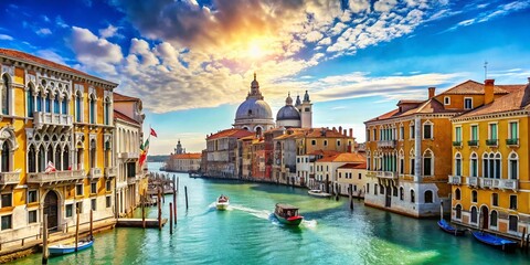 Naklejka premium Majestic Venetian Architecture: Canal-Side Palace with Copy Space