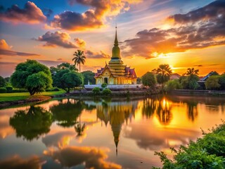 Majestic Wat Yai Chumphon Pagoda & Nan River, Phitsanulok, Thailand