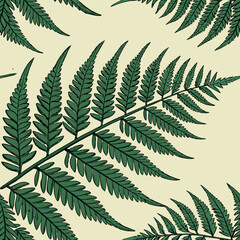 A zoomed-in view of fern leaves showing fractal-like repetition of leaflets in lush green Seamless Pattern Texture