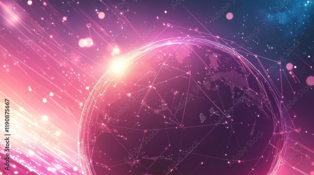Poster abstract global network illustration: vector world globe with connected lines representing internet 