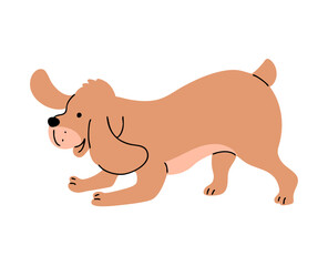 Cheerful dog spaniel. The pet is playing. A pet is a friend. Little cheerful puppy. Animal character. Cartoon vector illustration isolated on white background