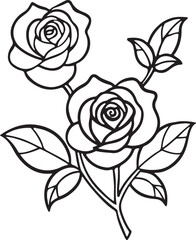 black Line art rose flower set icon vector 
