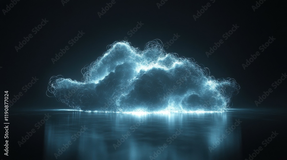 Poster sleek 3d digital cloud with illuminated data nodes and seamless connectivity reflecting next-generat