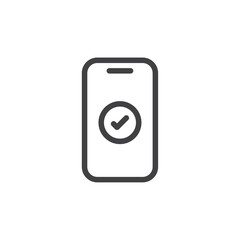 Mobile phone with check mark icon Simple outline vector logo