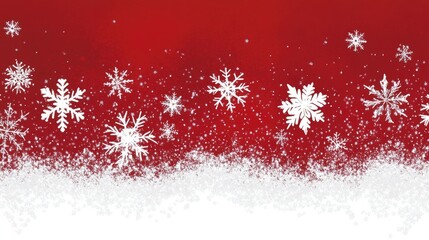 A deep red Christmas background with softly falling snowflakes, providing an ideal space for adding holiday greetings, sales promotions, or custom text.