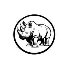 Obraz premium Rhino monochrome logo design, circle frame, white background, wildlife