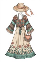 Obraz premium Bohemian Summer Dress Outfit Fashion Illustration