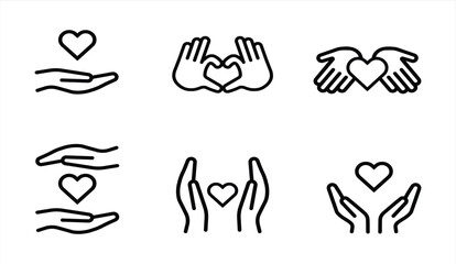 Hand and Heart Icon Set/Charity/Kindness/Love/Medical/Support/Help