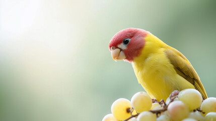 Bright Yellow and Red Bird on Soft Green Background
